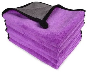 Serviettes en microfibre tissées violettes/grises 600 g/m² en velours corail à séchage rapide en polyester pour le lavage, le detailing automobile et le nettoyage domestique - Product Image 3