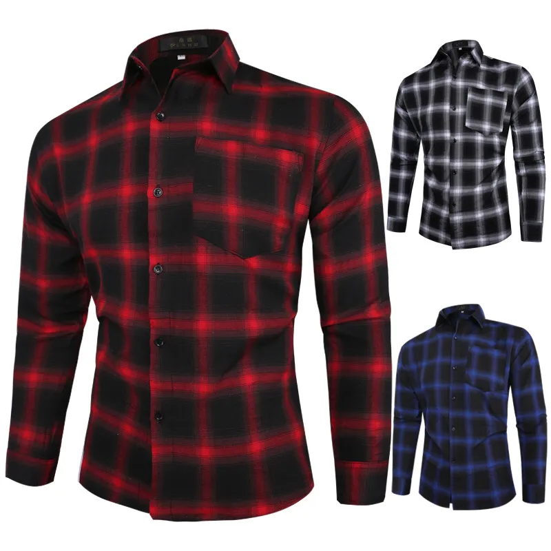 2022 spring and autumn long-sleeved plaid shirt men's Korean version loose casual shirt coat foreign trade large size