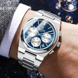 Drioshipping Montre chronographe à quartz élégante en acier inoxydable pour hommes Horloge d'affaires multifonctionnelle lumineuse en verre Nouvelle arrivée - Product Image 4