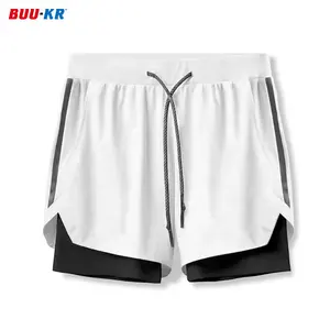 Buker Shorts de ginástica sem costura para homens com logotipo de 5' com bolso cortado a laser para treino de 3 polegadas com bolsas de secagem rápida