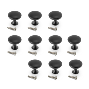 EMUCA 9176914 Juego de 10 perillas de muebles de Cancun de 28,5mm de diámetro pintadas en negro Manija de puerta de aleación de zinc para uso en guardarropa - Product Image 1