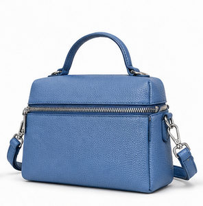 Ladies Chic Crossbody Blue Handbag Full Grain Calf Leather Satchel <b>Purse</b> - Product Image 1