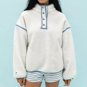 <span class=keywords><strong>Felpa</strong></span> da Donna in Pile Sherpa <span class=keywords><strong>con</strong></span> Ricamo <span class=keywords><strong>Cuore</strong></span> Bianco, Mezza Chiusura <span class=keywords><strong>con</strong></span> Bottoni a Scatto, Collo Alto, Calda <span class=keywords><strong>Felpa</strong></span> Invernale - Product Image 3