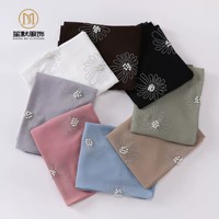 2026 Foulard en mousseline de soie perlée à fleur unique, orné de strass, style Moyen-Orient Afrique, Turban Hijab Banada