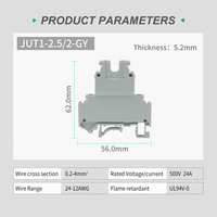 Bloc de bornes à vis double niveau JUT1-2.5/2-GY pour rail DIN, 2,5 mm², 24A, pour connexion de fils électriques