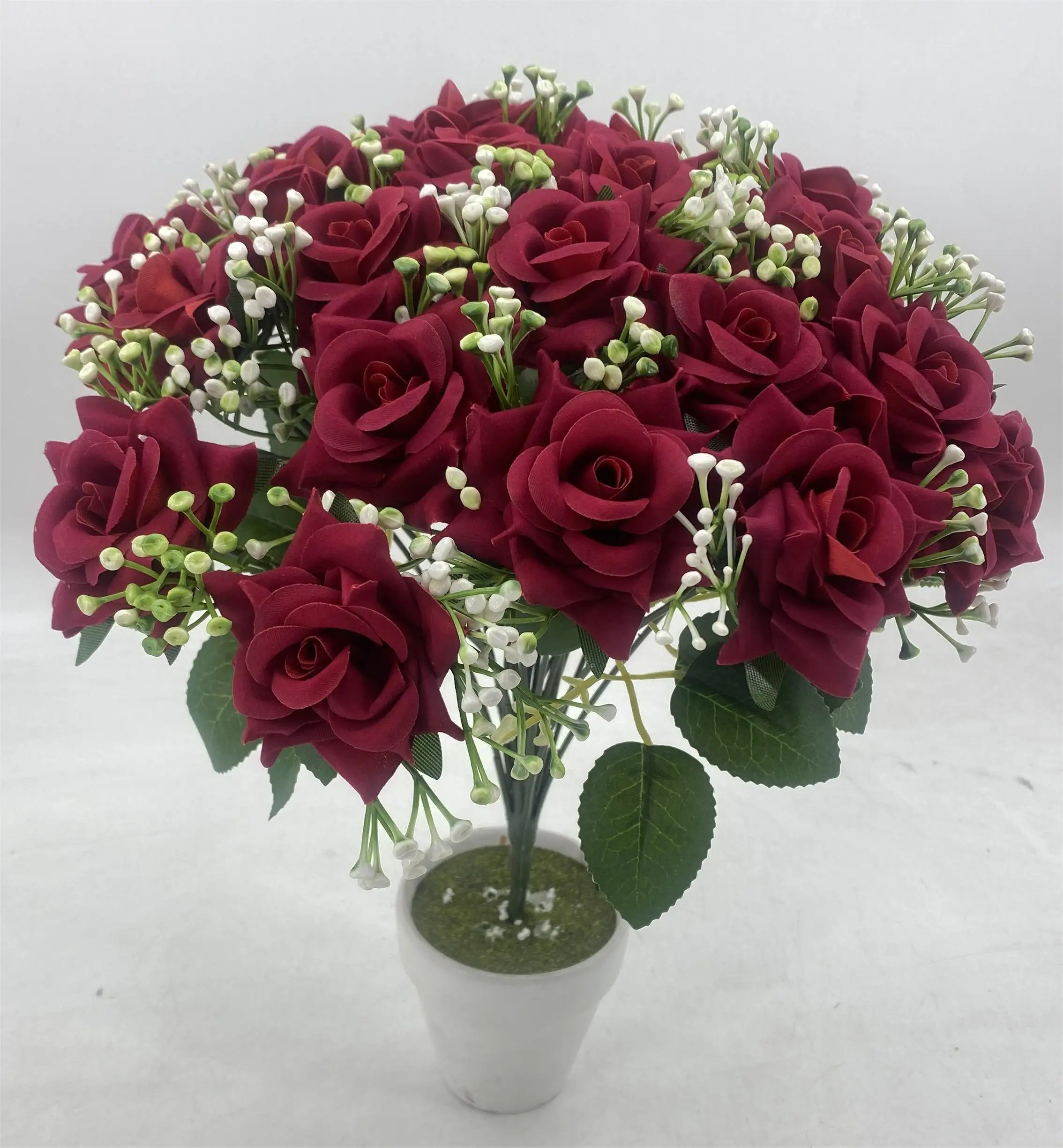 24 Têtes Rouge Blanc Soie Rose Bouquet Fleurs Artificielles Branche Artificielle Rose Bush Pour La Décoration De Mariage Saint Valentin
