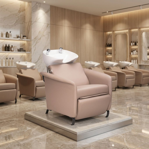 Fauteuil de lavage de luxe marron réglable sur mesure pour salon de coiffure avec bac en céramique intégré - Product Image 2