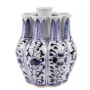 Vaso in porcellana blu e bianco unico forma irregolare per la casa decorazione vaso di fiori con fori decorazioni per la casa vasi in ceramica