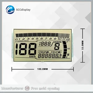 Nhà máy cung cấp tùy chỉnh phân khúc LCD sjxdgw013 HTN tích cực LCD hiển thị cho xe máy 5.0V chống chói đơn sắc 7 đoạn LCD