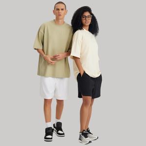 T-shirt blanc en coton épais pour hommes Streetwear surdimensionné col rond goutte épaule vente en gros personnalisé - Product Image 3