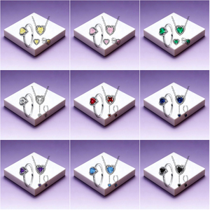 <span class=keywords><strong>Collier</strong></span>, bague et boucles <span class=keywords><strong>d</strong></span>'oreilles en <span class=keywords><strong>argent</strong></span> 925 double cœur de haute qualité - ensemble de bijoux de luxe pour femmes - Product Image 1