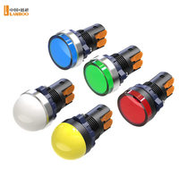 LANBOO Voyant lumineux en plastique de 22 mm, tête sphérique/tête plate, épaisseur de montage ≤8 mm, rouge, vert, bleu, jaune, blanc