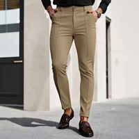 Celana Panjang Pria Slim Fit Model Crop dengan Jahitan Depan, Bahan Stretch, Kasual Bisnis, Panjang Semata Kaki, Warna Solid, Grosir, Logo Custom