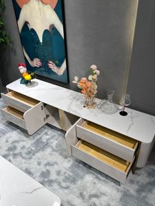Petit salon, armoire haute au sol en dalle de roche nordique, style minimaliste et tendance, combinaison de luxe léger - Product Image 6