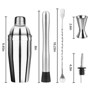 Juego de Coctelería de 5 Piezas de 26 oz - Mezclador de Martini con Colador, Jigger, Pinzas para Hielo y Guía para Vino |   Kit de Herramientas de Bar para Principiantes (Plateado) - Product Image 2