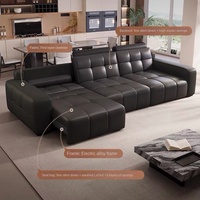 Canapé-lit électrique rétractable et télescopique en cuir de vachette première couche, design moderne et fonctionnel, avec télécommande, structure en bois, fonction zéro mur