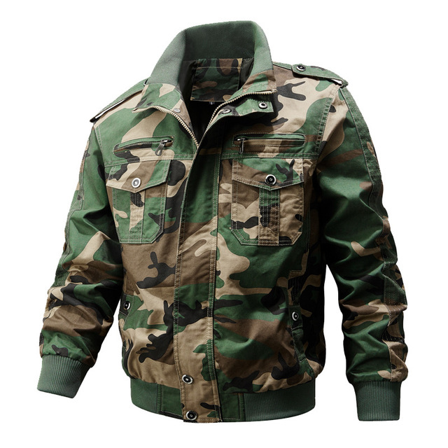 Men's Reversible Flight Pilot Windbreaker Coat Wholesale Camouflage Multi-Pocket Tactical Cargo Jackets Zippered Closing
