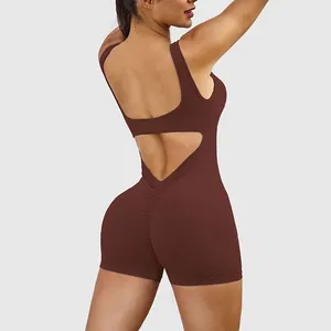 2024 baru Jumpsuit untuk wanita seksi Backless tanpa lengan playsuit kontrol perut V kembali Scrunch Butt Bodycon Romper Yoga Jumpsuit