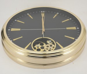 16inch Large Oversize Battery Operated Roman Numeral Modern Metal Gold Color <b>Decorative</b> <b>Wall</b> <b>Clock</b> with Real Moving Gears - Product Image 2