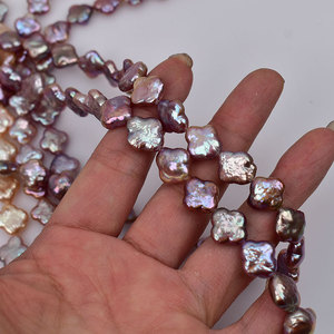 Collier et boucles d'oreilles faits à la main en trèfle baroque, accessoires, environ 13 mm, perles d'eau douce naturelles blanches, perles en vrac - Product Image 2