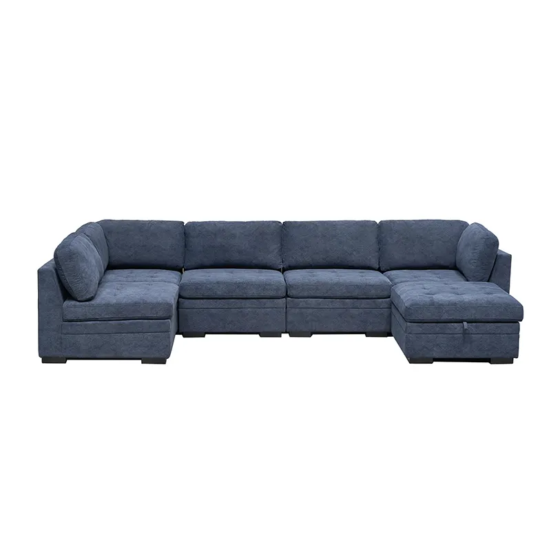 Sofá modular de tecido moderno, sofá longo estacionário com sofá otomano, mobília de canto barata, conjunto de sofás para sala de estar