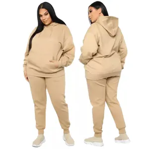 Set Hoodie Jogger Wanita, Set Hoodie Jogger Longgar Nyaman Dua Potong