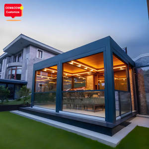 Stores motorisés d'extérieur 3x5 4x6M, conception personnalisée de la couverture de patio, idées de pergola en aluminium avec porte en verre - Product Image 2