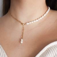 Collier à chaîne en acier inoxydable avec perles d'eau douce naturelles pour dames-Bijoux élégants