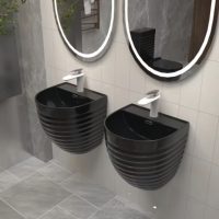 Raya dorada, negro y gris, una pieza, p-trap/s-trap, tornado sifónico/sin montura, juego de inodoro para colgar en la pared, lavabo colgado en la pared