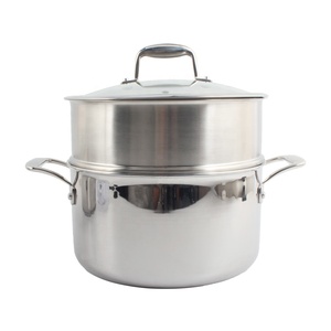 Dishwasher Safe <b>for</b> Gas and <b>Induction</b> Cookers Stainless Steel Soup <b>Pot</b> with Lid and Steamer Insert - Product Image 1
