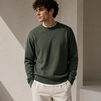 Pull tricoté épais pour homme, coupe ample, col rond, en coton biologique, style décontracté, côtelé