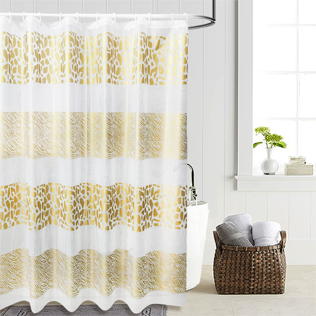 Cross-Border Hot Seller Gold Foil Zebra PEVA Modern Waterproof Shower Curtain 12 Hooks Thickened Wear-Resistant Eco-Friendly