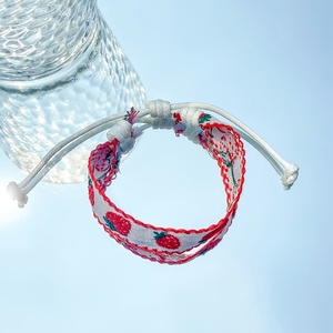 XR-42 Có Thể Điều Chỉnh Sáp Chuỗi Bện Dệt Tay Đồ Trang Sức Phụ Nữ Làm Bằng Tay Bông Và Lanh Đơn Giản Vải Trái Cây Dâu Tây Vòng Đeo Tay - Product Image 3