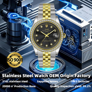 นาฬิกาข้อมือผู้หญิงแบบ OEM สั่งทำโลโก้ได้ ดีไซน์โดดเด่น หรูหรา หน้าปัดกระจกกลไก ตัวเรือนสแตนเลส สายหนังแท้ - Product Image 3