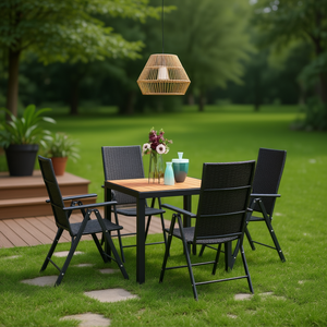 Ensemble de salle à manger en rotin noir WPC avec structure en aluminium, mobilier de jardin pliable pour usage extérieur, 4 places, style contemporain - Product Image 2