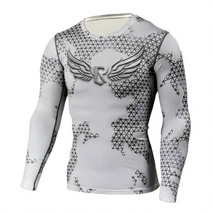 <b>Men's</b> Long Sleeve <b>Compression</b> Rash Guard Full Print Quick Dry Spandex Polyester <b>Shirt</b> With Wing Logo Front Design - Product Image 1