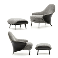 Mobilier de maison chaise de loisirs moderne de luxe avec pouf confortable fauteuil en tissu coton lin chaise longue de salon