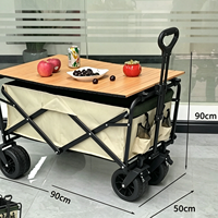 Chariot de camping pliable à quatre roues en acier carbone avec poignée télescopique et capacité de charge de 300 kg pour pique-nique en plein air