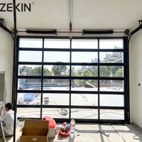 Puerta de Garaje Seccional Clásica de Aluminio con Vidrio Transparente, Acero Galvanizado, Aislamiento y Vidrio Negro, con Accionamiento Eléctrico