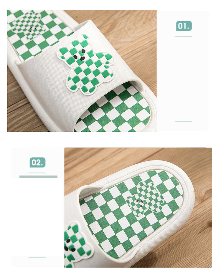 New Chess Plaid Bear Couple Slippers Outdoor Indoor Non-slip Soft Sole Girl Slippers Men