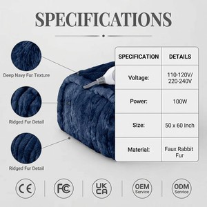 <span class=keywords><strong>Plaid</strong></span> électrique de luxe <span class=keywords><strong>bleu</strong></span> <span class=keywords><strong>marine</strong></span> en <span class=keywords><strong>fausse</strong></span> <span class=keywords><strong>fourrure</strong></span> de lapin, personnalisé OEM, 50x60 pouces, avec contrôle numérique et arrêt automatique, pour lit chaud et douillet - Product Image 5