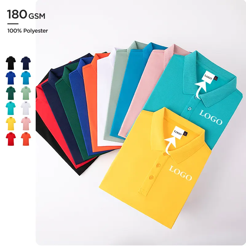 2024 высококачественные рубашки поло с логотипом на заказ для мужчин 100 полиэстер 180 грамм воротник поло мужские гольф рабочие повседневные лацканы короткие футболки