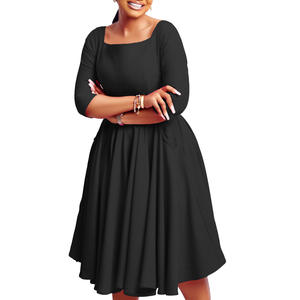 Gaun A-line biru laut pakaian wanita Afrika hitam gaun kasual grosir - Product Image 1