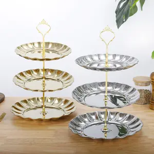 Gold Cake Plate Cupcake 3 tier Display Tray Cake Snack Fruits Tray Wedding Party Table Cake Stand