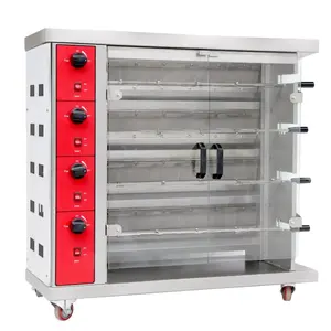 Full aço inoxidável porta de vidro Roaster Grill máquina rotisserie frango forno com 4 queimadores