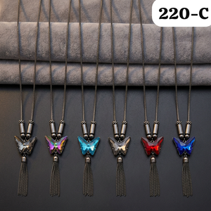 Collier long à pendentif papillon en cristal multicolore PingBling, en alliage de zinc plaqué argent antique, élégant et tendance - Product Image 3