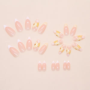 Lot de 24 faux ongles amovibles style européen et américain, motif <span class=keywords><strong>marguerite</strong></span> jaune <span class=keywords><strong>lait</strong></span> <span class=keywords><strong>frais</strong></span>, longueur moyenne, pour un look doux et féminin. - Product Image 4