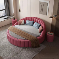 Nordischer Stil Modernes Rundes Lederbett Weiches Hotel Schlafzimmermöbel-Set Drehbares Doppelbett Leichter Luxus Neues Design Muschelform Bett
