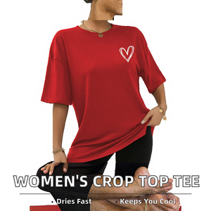<b>Women's</b> Formal V-neck Short Sleeve Crop <b>Top</b> Breathable <b>Mesh</b> Fabric Logo Solid T-Shirt - Product Image 2