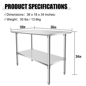 36*18 mesa de trabajo de cocina restaurante equipo de cocina estación de trabajo de acero inoxidable con estante inferior - Product Image 2
